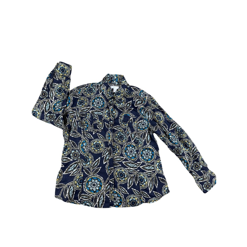 Charter‎ Club Petite Floral Print 100% Linen Button Down Shirt Top Career Summer